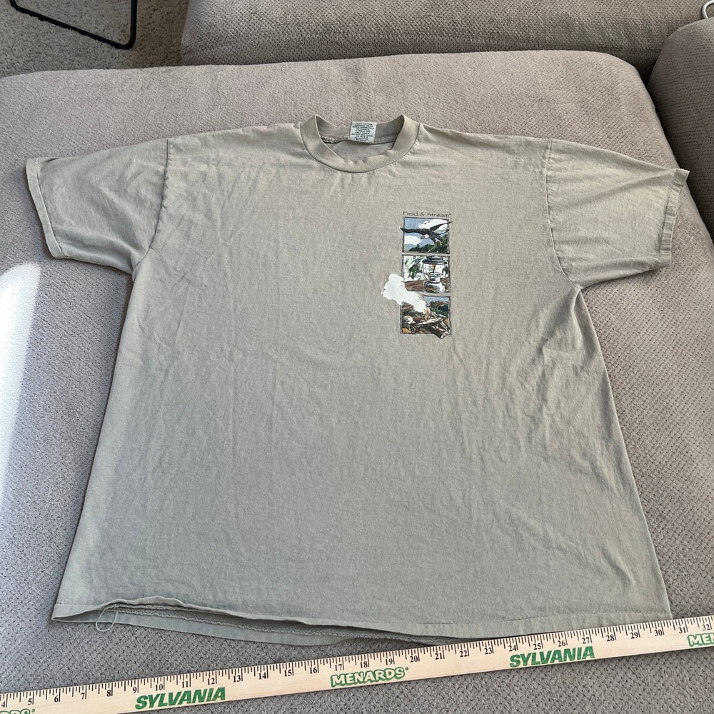 Vintage 1990s Field & Stream Graphic T-Shirt Tan XL Made in USA Outdoor Eagle